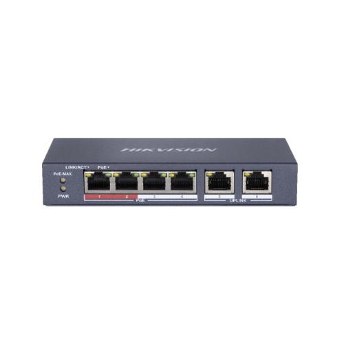 Image of SWITCH HIKVISION L2, Unmanaged, 4 10/100M RJ45 PoE ports, 2 10/100M RJ45 uplink port, 802.3af/at, PoE power budget 35W075