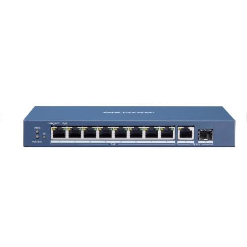 Image of SWITCH HIKVISION L2, Unmanaged, 8 Gigabit POE ports,1 Gigabit RJ45 uplink port,1 Gigabit SFP uplink port,802.3af/at-DS-3E0510P-E075