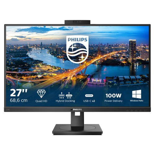 Image of MONITOR PHILIPS LED 27"Wide 2K 276B1JH/00 IPS 2560x1440 4ms 300cd/m²50.000.000:1 2x3W MM WEBCAM Pivot RegH HDMI DP USB-C dockin075