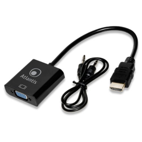 Image of ADATTATORE ATLANTIS HDMI TO VGA, M/F con audio analogico (mini jack 3,5mm) 0,20MT, NERO, A04-HDMI_VGA075