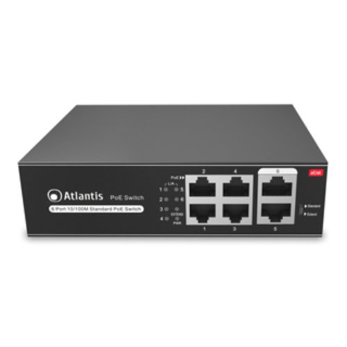 Image of ATLANTIS SWITCH PoE A02-F6P4-65W 6 Porte 10/100Mbps di cui 4 PoE sino a 60W (65W tot) include KIT Montaggio a Muro (Wall Mount)075