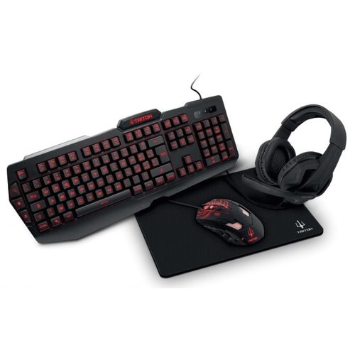 Image of STARTER KIT GAMING TRITON by Atlantis KT410: TASTIERA RETROILLUM 3Colori + MOUSE RETROILLUM fino a 3200dpi + CUFFIA+ TAPPETINO075