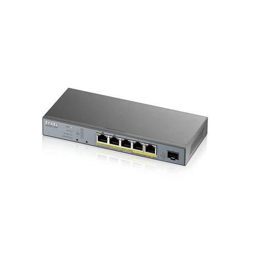 Image of SWITCH ZYXEL GS1350-6HP NebulaFlex Switch Managed per CCTV: 5 porte Gigabit PoE (Budget 60W) + 1 porta SFP - include MngCloud 1Y075