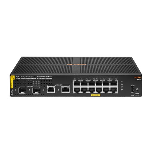 Image of SWITCH HPE JL679A ARUBA 6100 12 PORTE 10/100/1000 POE+ (139W) 2X 1GB/10GB SFP+ 2X 1000BASET CLASS4 GAR A VITA075