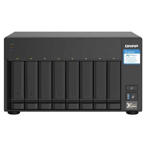 Image of NAS TOWER QNAP TS 832PX 4G 8HDD 3525 NOHD 2P 10GbE SFP 2P 2.5GbE 3P USB3.2 4GB DDR4 4CORE AL 324 1.7GHZ