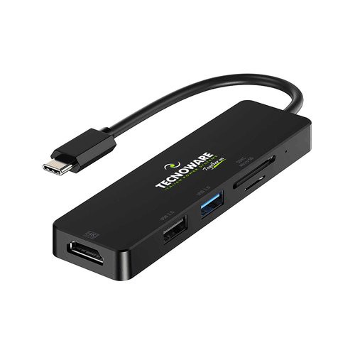 Image of DOCKING STATION TECNOWARE HUB USB-C 5 in 1 Adapter: HDMI + USB2.0+ USB3.0+Card Slot SDXC e Micro SD - FHUB17693075