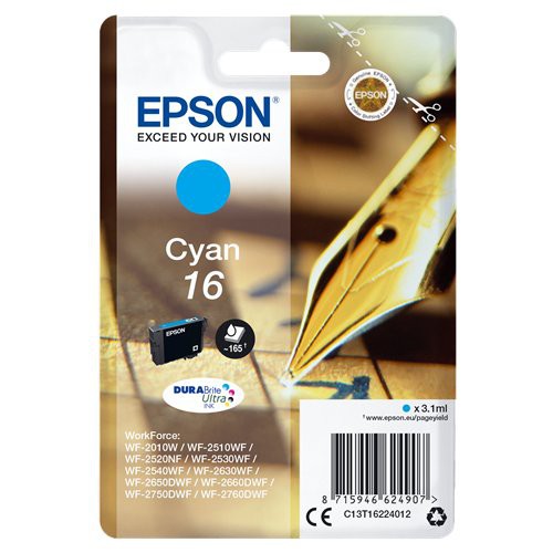 Image of INK EPSON C13T16224012 Ciano Penna/Cruciverba DURABriteUltra WF-2010 2510 2520 2530 2540 2630 2650D 2660 2760 2750075