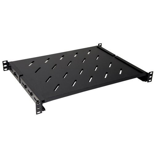 Image of RIPIANO UNIVERSALE LINK PER ARMADIO RACK 19" ALLUNGABILE 350mm CON 4 AGGANCI NERO per armadi profondi circa 600 mm075