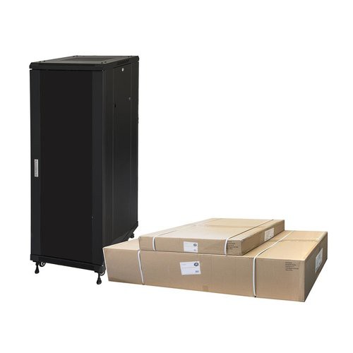 Image of ARMADIO RACK 19" PER RETI 32U (A)1610, (L)600, (P)600 COLORE NERO DISASSEMBLATO PORTA VETRO075