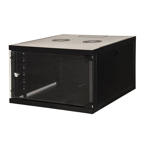 Image of ARMADIO RACK 19 6 UNITA' DA MURO (A)350X (L)540 X PROFONDITA' 600 MM. COLORE NERO PORTA VETRO - LK1907U66N075