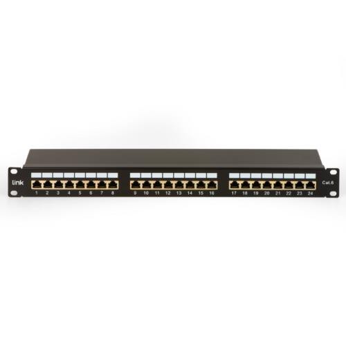 Image of PATCH PANEL 19'' LINK SCHERMATO 24 PORTE RJ45 PER RETI CATEGORIA 6 - 1 UNITA' NERO - LKP624S075