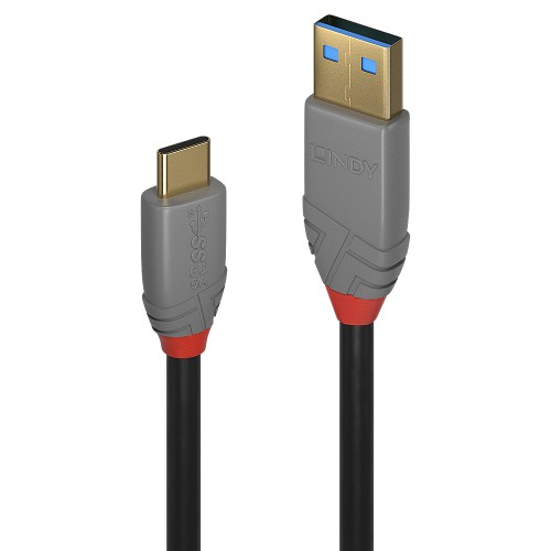 Image of CAVO LINDY USB A 3.2 TO USB-C, M-M, 1MT, 10Gbit/s, 5A, PD, Anthra Line,NERO, 36911075