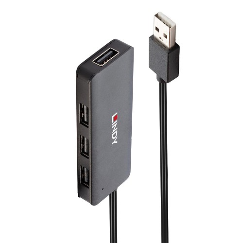 Image of HUB USB 2.0 LINDY per Notebook 4 Porte con cavo - Nero075