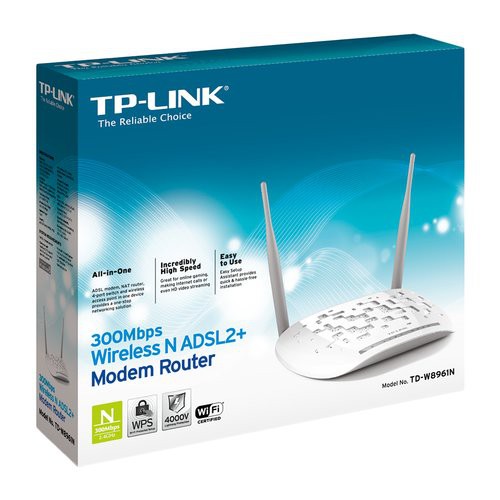 Image of ROUTER TP-LINK TD-W8961N(EU) ADSL2+ 300Mbps Wireless N 802.11b/g/n Annex A, 4 FE LAN, 2 ANTENNE FISSE