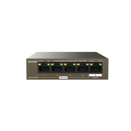 Image of SWITCH TENDA TEG1105PD 5P LAN GIGABIT PD DESKTOP CON 4P PoE075