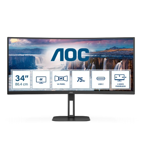 Image of MONITOR AOC LED 34" Wide CURVED CU34V5C/BK VA 3440x1440 4ms 300cd/mq 20.000.000:1 2x5W MM Reg.H HDMI DP USB-C docking075