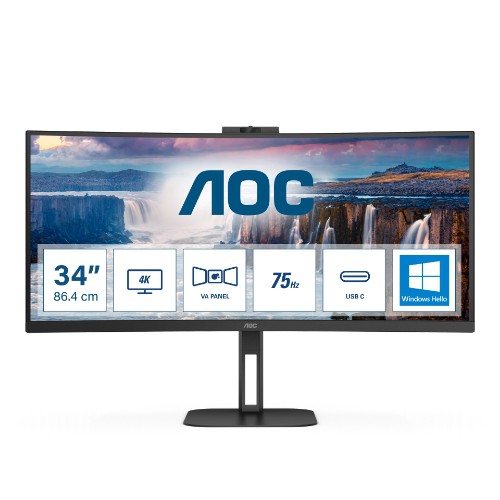 Image of MONITOR AOC LED 34" Wide CURVED CU34V5CW/BK VA 3440x1440 4ms 300cd/mq 20.000.000:1 2x5W MM Reg.H WEBCAM HDMI DP USB-C Docking075