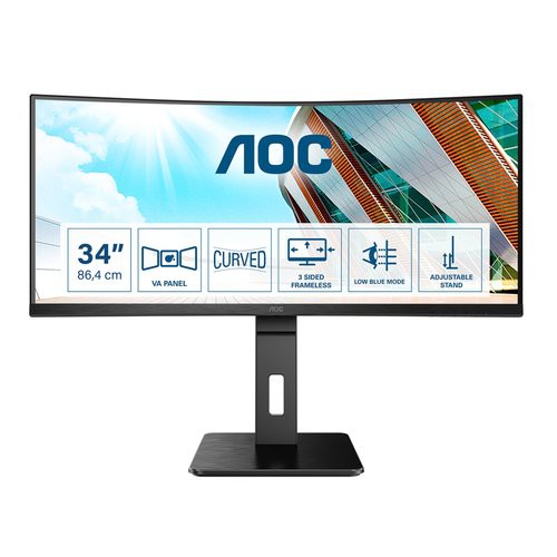 Image of MONITOR AOC LED 34" Wide CURVED CU34P2A VA 3840x1440 1ms 300cd/mq 50.000.000:1 2x3W MM Reg.H 2HDMI DP075