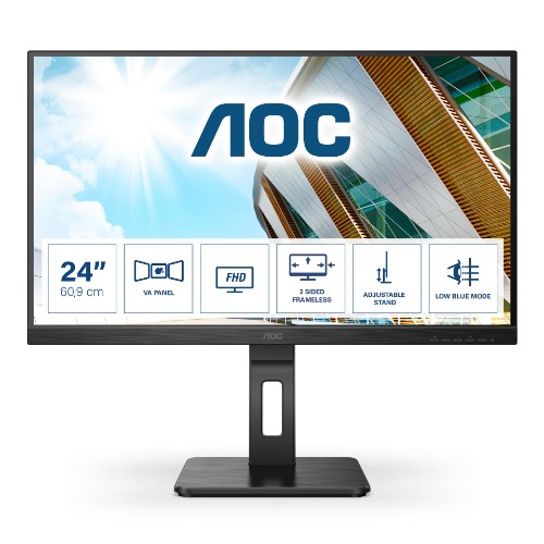 Image of MONITOR AOC LED 23.8" Wide 24P2QM VA 1920x1080 4ms 300cd/mq 20.000.000:1 2x2W MM Reg.H PIVOT VGA DVI HDMI DP USB075