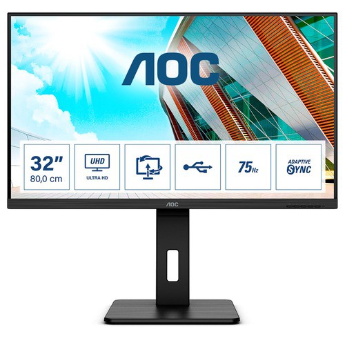 Image of MONITOR AOC LED 31.5" Wide U32P2 VA 3840x2160 4ms 350cd/mq 3.000:1(50.000.000:1) 2x3W MM Reg.H PIVOT 2HDMI DP075