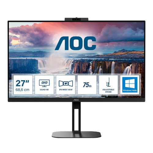 Image of MONITOR AOC LED 27" Wide Q27V5CW/BK IPS 2560x1440 4ms 300cd/mq 20.000.000:1 2x5W MM WEBCAM PIVOT Reg.H HDMI DP USB-C Docking075