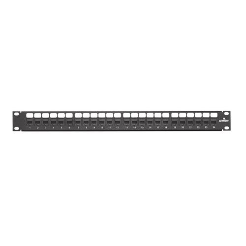 Image of Pannello di permutazione lineare non schermato precaricato RJ45 24p Cat 6 Flat Quickport Patch Panel Rack 19" 1U - nero075