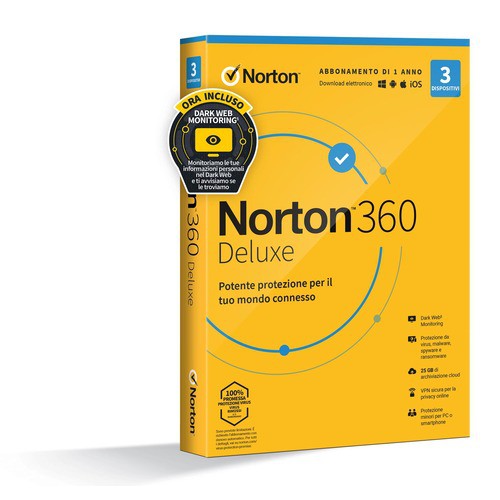 Image of NORTON 360 Deluxe 2023 25GB IT 1 USER 3 DEVICE 12MO GENERIC RSP MM GUM 21429140