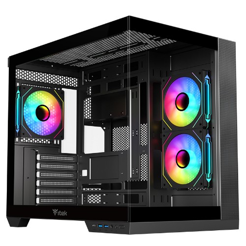 Image of CASE ITEK CAVE DS GAMING TOWER, ATX, 3x12cm ARGB fan, 2xUSB3, TYPE-C,SYDE & FRONT PANEL TEMP GLASS - ITGCADCDSB075