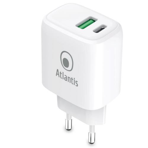 Image of ALIMENTATORE ATLANTIS UNIVERSALE per SMARTPHONE E TABLET P008-PD20GN-2U AC 20W output 1xUSB 1xUSB-C PD TECNOLOGIA GAN075