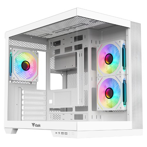 Image of CASE ITEK TOWER "DARK CAVE DS" Gaming Tower 2*USB3,1*USB-C 3*12cm fan ARGB, Side & Front Panel Temp Glass, BIANCO- ITGCADCDSW075