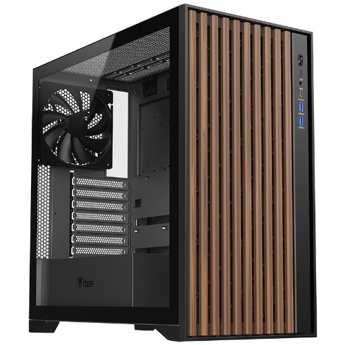 Image of CASE ITEK TOWER "Case WOODY" Gaming Tower 2*USB3,1*USB-C 3*12cm fan ARGB, Temp Glass Side Panel, NERO+Wood Front - ITGCAWO28B075