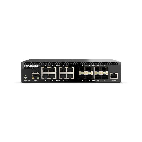 Image of QNAP SWITCH Management 16 port of 10GbE port speed, 8 port SFP+, 8 port 10gbE RJ45, half-rackmount design QSW-M3216R-8S8T075